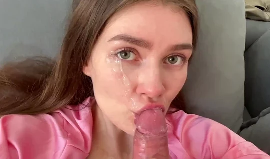 Skinny girl got a powerful facial after sex