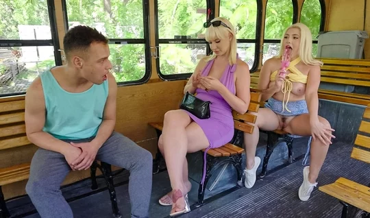 The blonde seduced everyone on the bus into a group sex